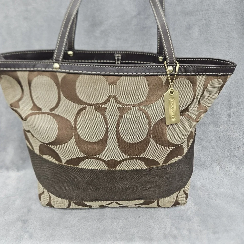 Coach Signature Tote Bag Bundle Brown Khaki Y2K Wristlet Glasses & Case 10124